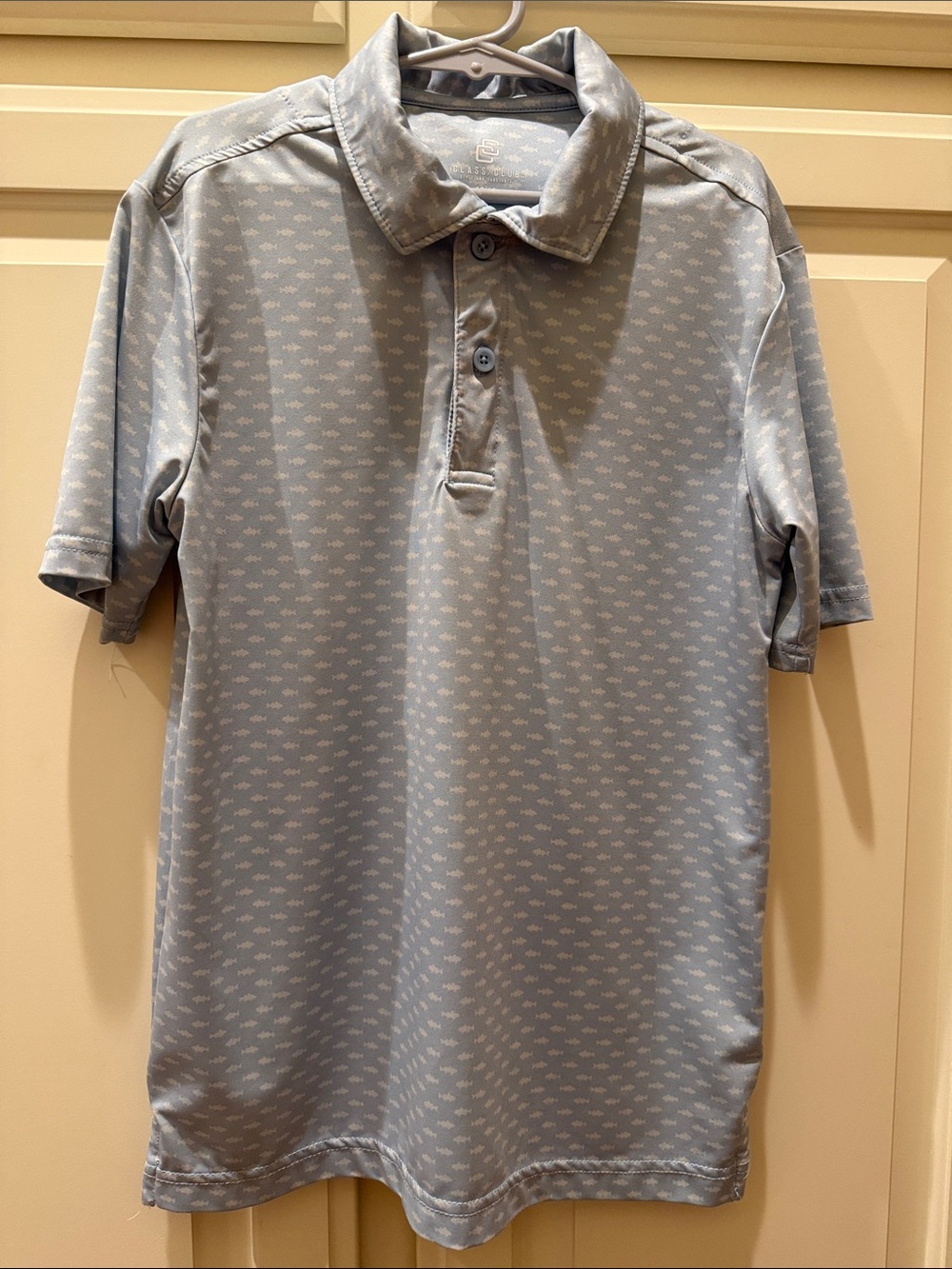 Light Blue White Fish Class Club Youth Boys Polo Shirt Like New Size 10 / 12